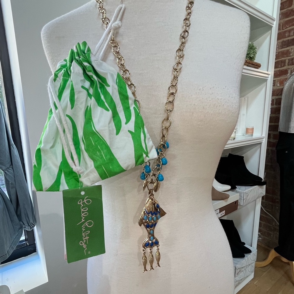 Lilly Pulitzer Don’t Be Koi Gold Metallic Necklace, New, 21” RARE FIND ✨